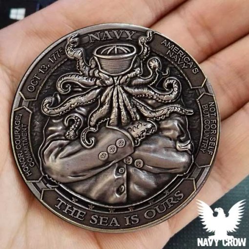 The Sea Is Ours Squid US Navy Challenge Coin
