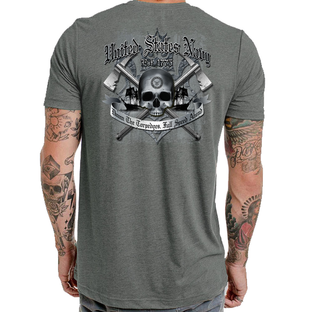 Damn The Torpedoes Full Speed Ahead US Navy Veteran Custom Men's Shirt - Image 2