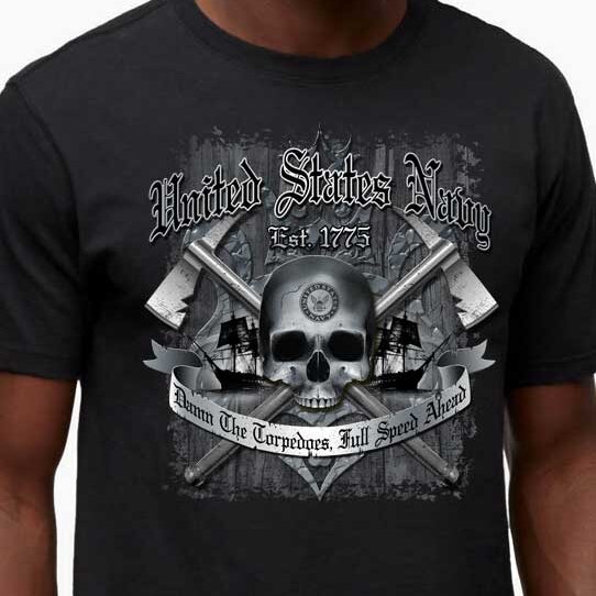 United States Navy Damn The Torpedoes Full Speed Ahead Black Shirt