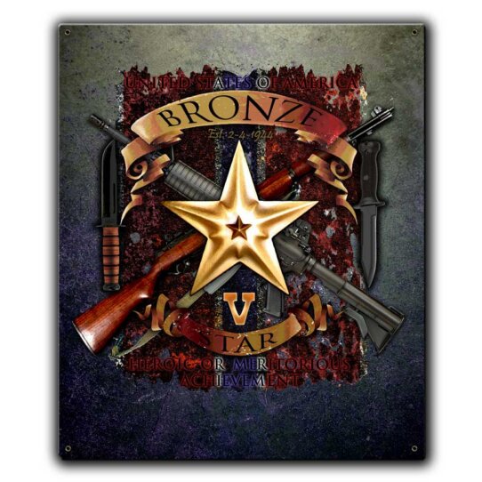 Bronze Star Medal with Valor Recipient US Navy Veteran Custom Vintage Sign