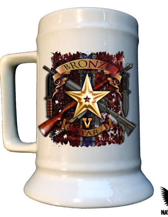 Bronze Star With Valor Medal Memorial Stein