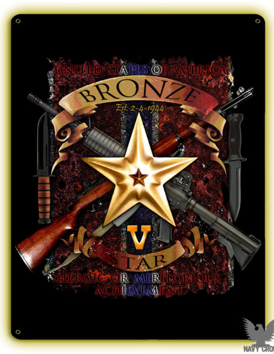 Bronze Star With Valor US Navy Military Sign