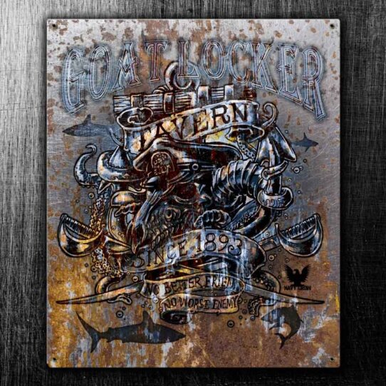 Goat Locker Tavern US Navy Sign in Vintage