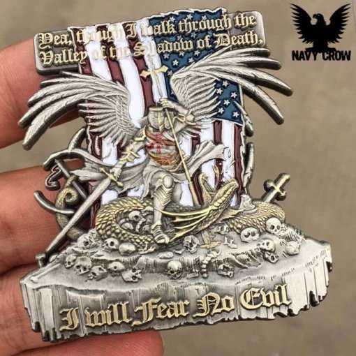 Psalm 23:4 Though I Walk Through The Valley Of The Shadow Of Death Coin. USN Challenge Coins.