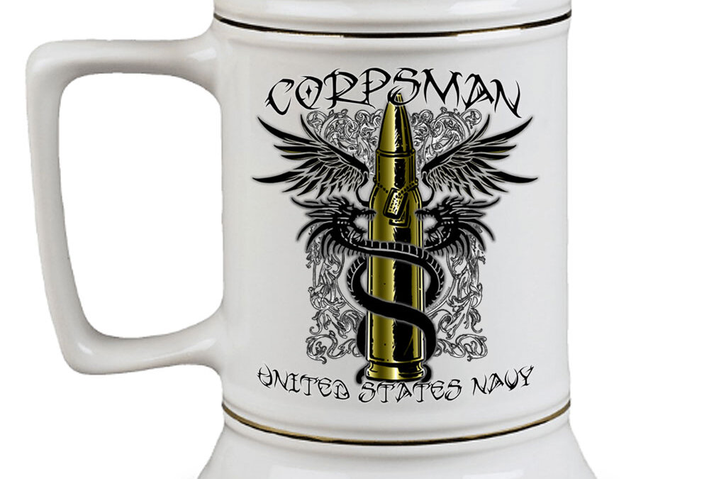 Corpsman Tribal Caduceus Bullet Navy Custom 28 oz Stein