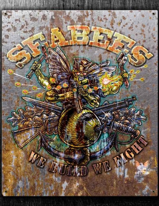 US Navy Seabees We Build We Fight Vintage Tin Sign