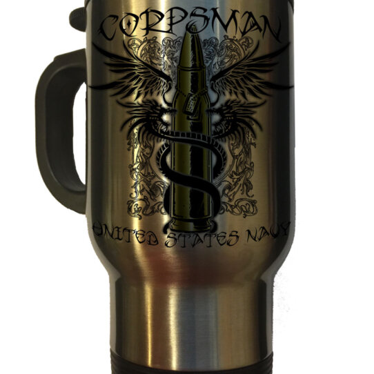 US Navy Fleet Marine Force Corpsman 14 Oz Travel Mug