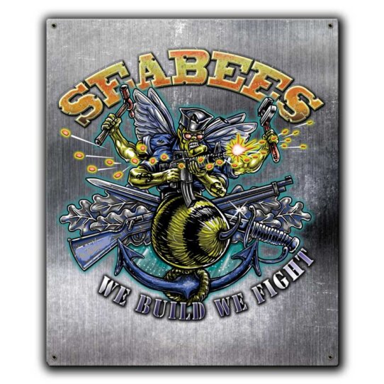 Navy Seabees We Build We Fight US Navy Veteran Custom 12 x 15 Inch Vintage Sign