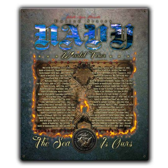 World Tour US Navy Veteran Custom 12 x 15 Inch Vintage Sign