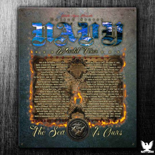 United States Navy World Tour Vintage Tin Sign