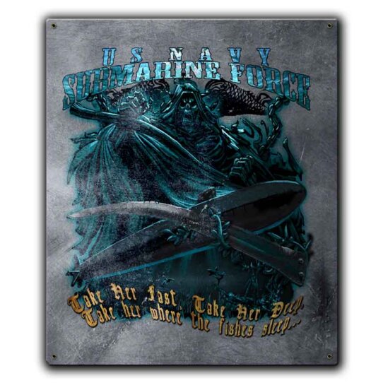Submarine Force Grim Reaper Los Angeles Class US Navy Veteran Custom 12 x 15 Inch Vintage Sign