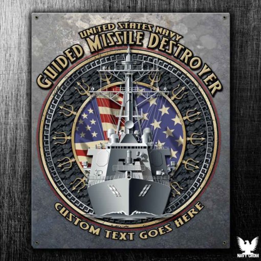 Guided Missile Destroyer Custom US Navy Tin Sign in Vintage