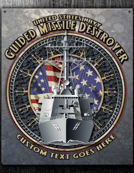 Guided Missile Destroyer Custom US Navy Tin Sign in Vintage