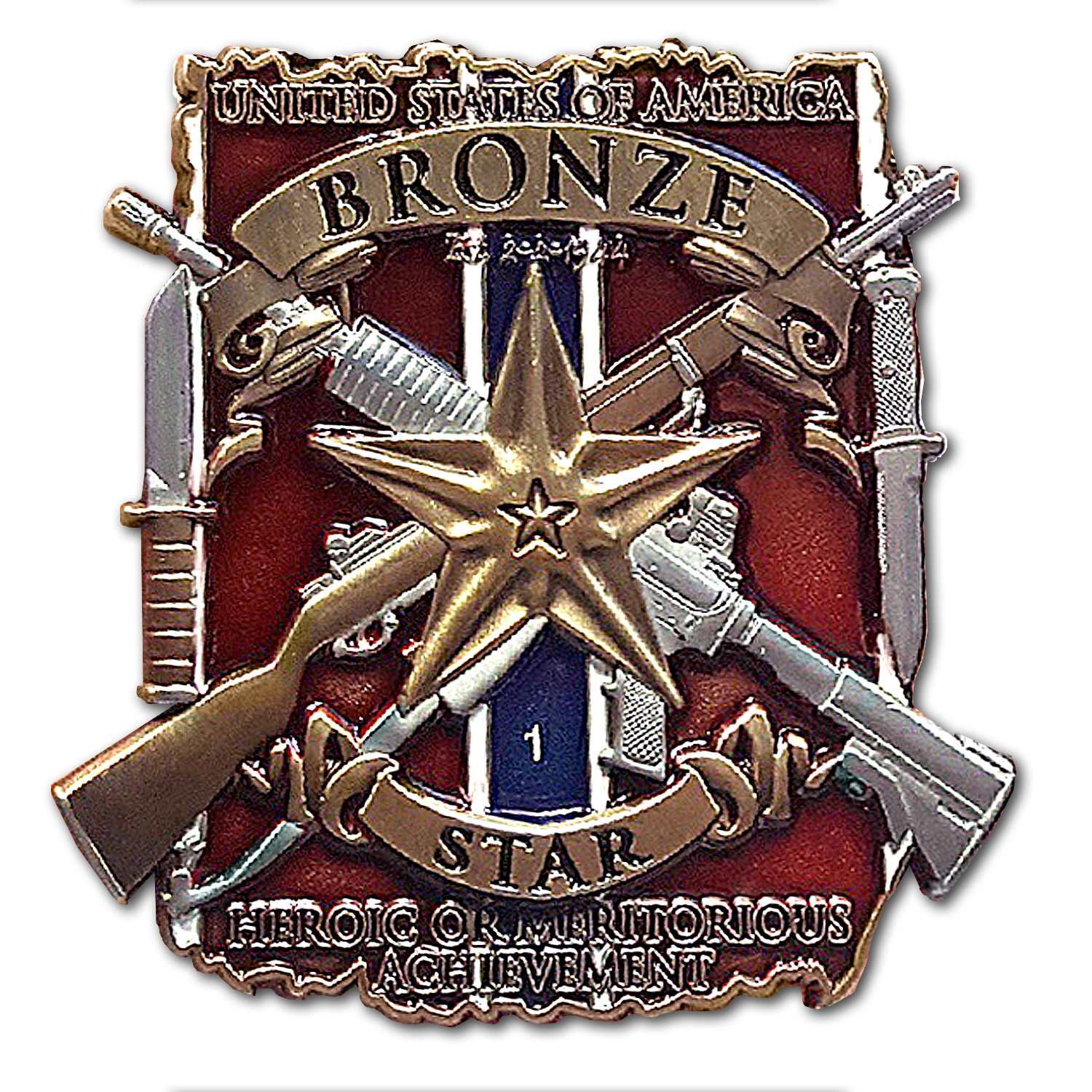 thumbnail interactive-video image 1 of Bronze Star Medal Ribbon Challenge Coin - 1.75 Inch 1 of 5