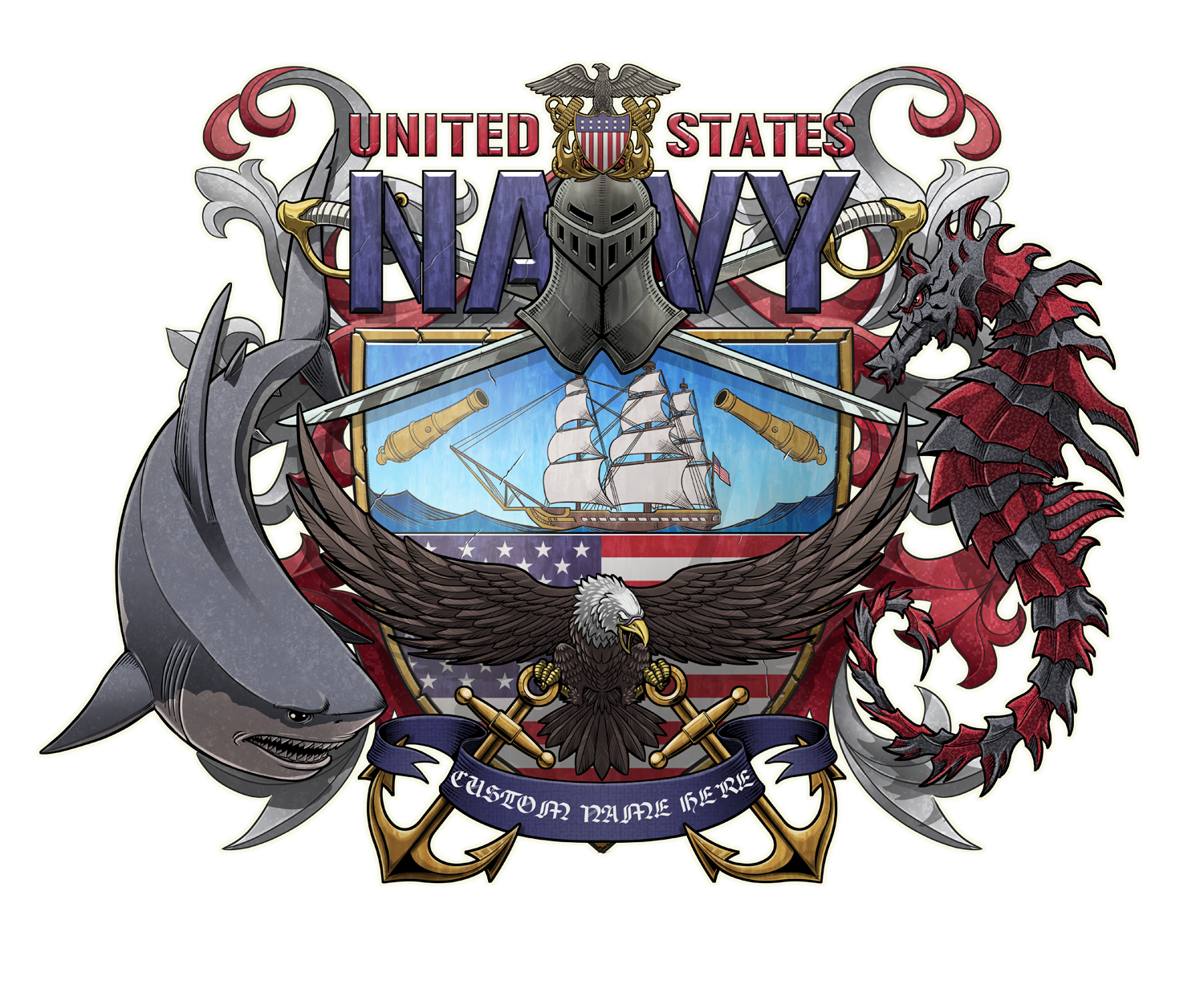 US Navy Veteran Coat Of Arms Crest Custom Men's Shirt - Image 8