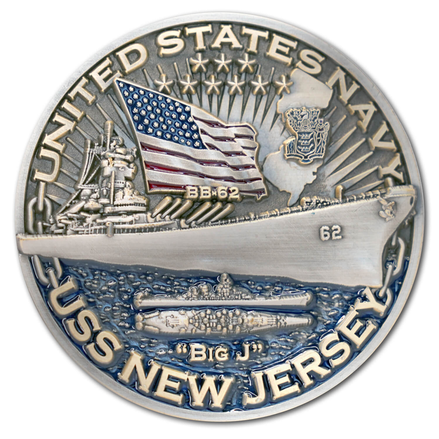 USS New Jersey BB-62 US Navy Warships of World War 2 Collectible Challenge Coin
