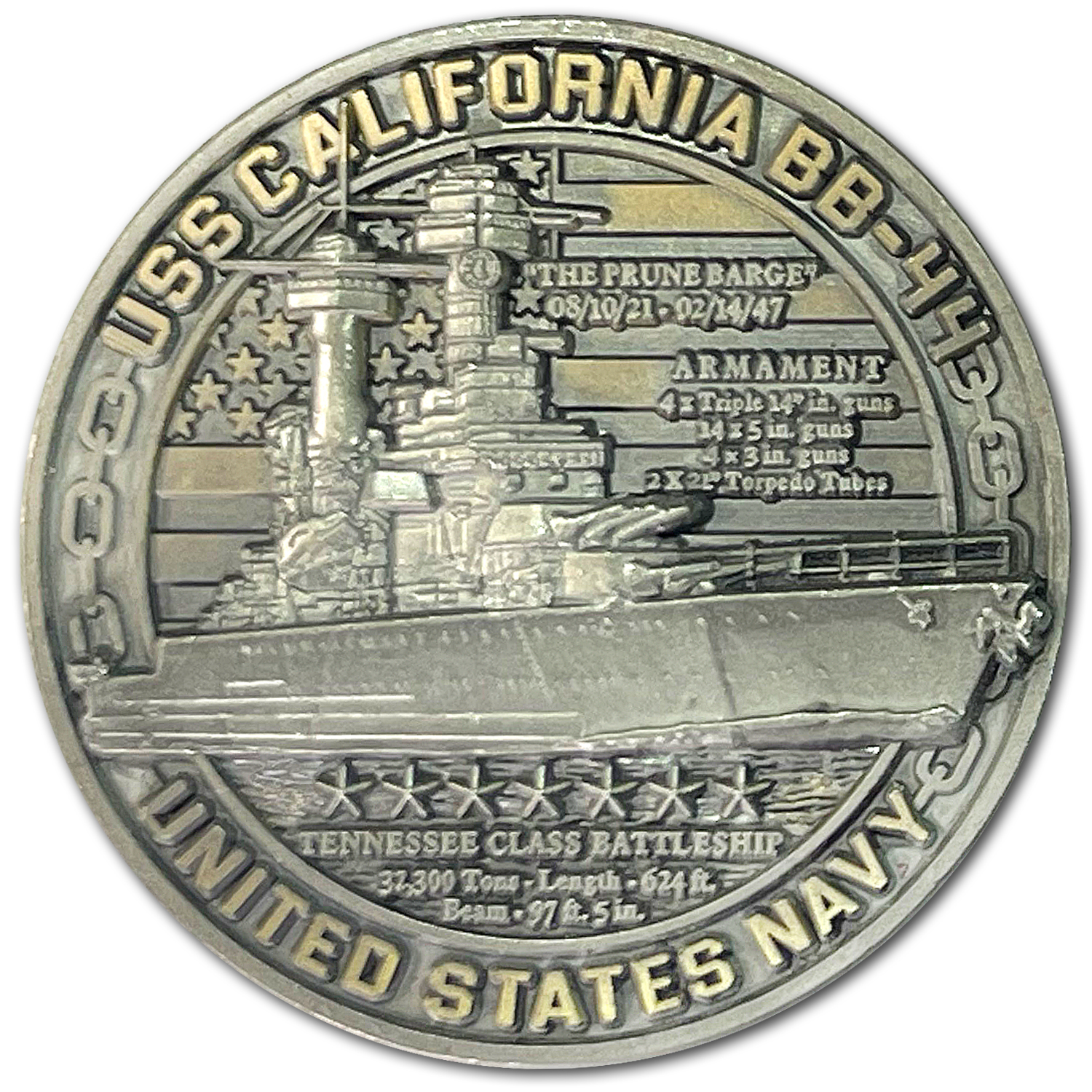 USS California BB-44 Battleships of Pearl Harbor Collectible Challenge Coin
