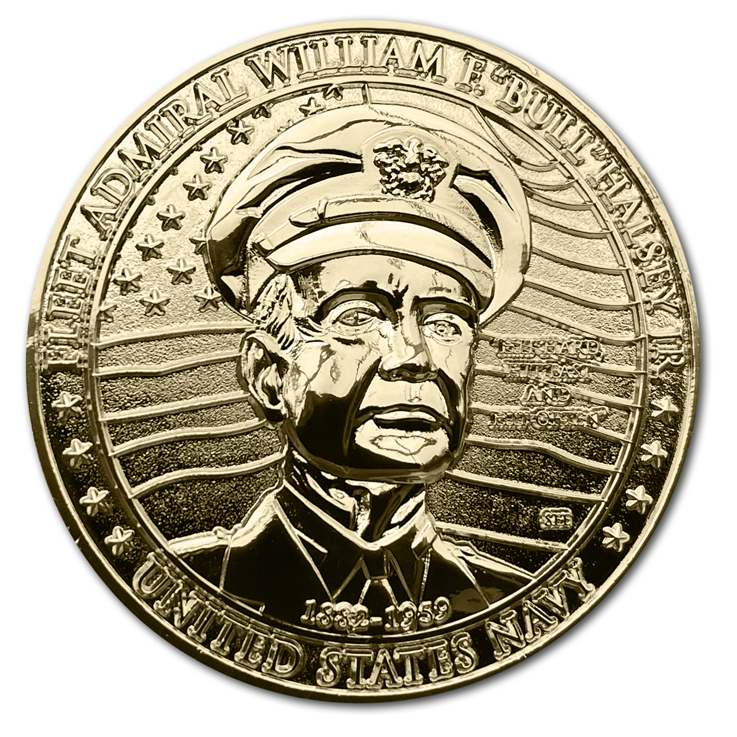 Admiral Bull Halsey Great American Heroes Gold Clad Collectible Challenge Coin - Image 2