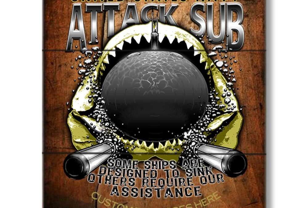 Attack Submarine Force US Navy 12 x 18 Inch Wood Sign