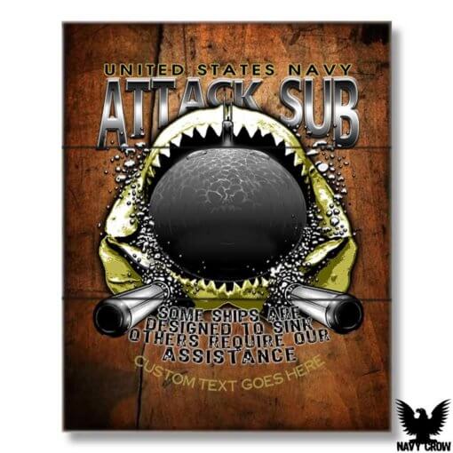 Attack Submarine Force US Navy 12 x 18 Inch Wood Sign