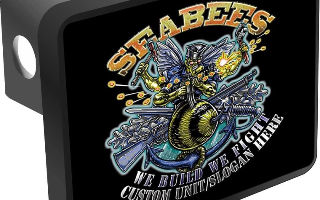 Seabee We Build We Fight Trailer Hitch Cover