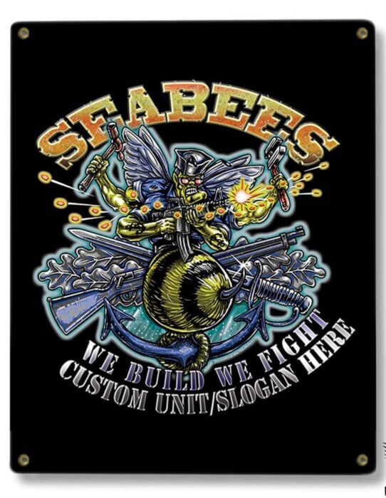 Navy Seabees We Build We Fight Black Label US Navy Military Sign