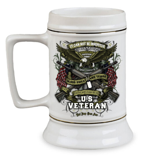 US Veteran Blood Sweat Tears Warfare 22 Ounce Stein