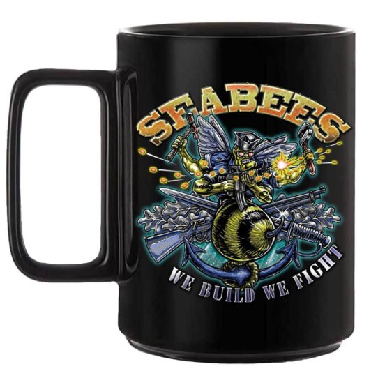 Seabee We Build We Fight Personalized 15 Ounce Black Coffee Mug