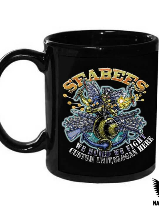 Seabee We Build We Fight Personalized 15 Ounce Black Coffee Mug