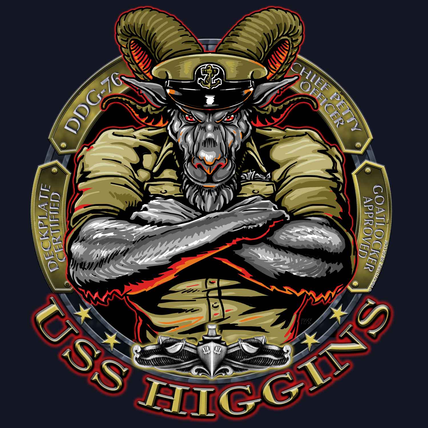 USS Higgins Chiefs Navy Veteran 3-18 Inch Custom Decal Sticker