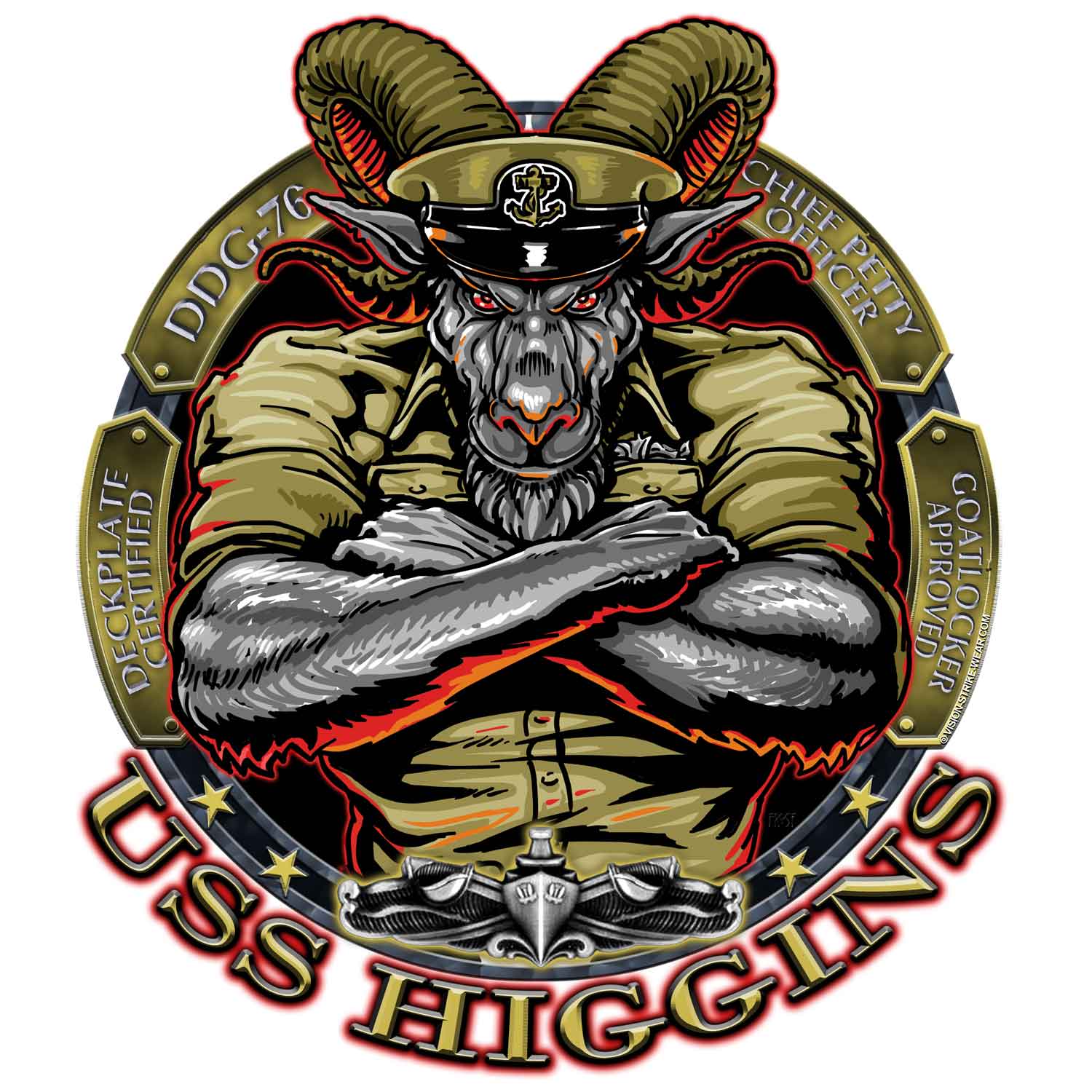 USS Higgins Chiefs Navy Veteran 3-18 Inch Custom Decal Sticker