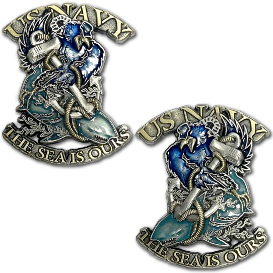Navy Crow Shark Surfer The Sea is Ours Collectible Challenge Coin