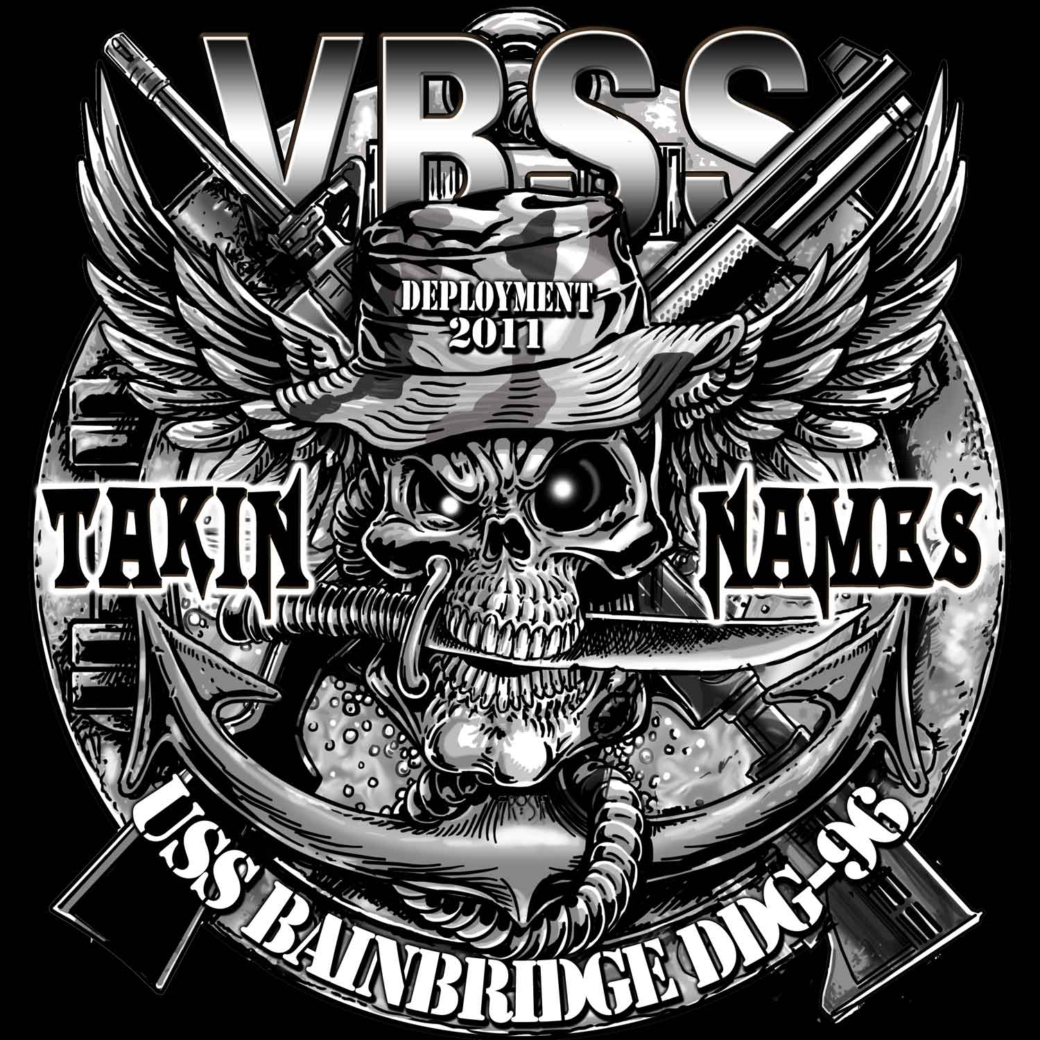 USS Bainbridge VBSS Taking Names Navy Veteran 3-18 Inch Custom Decal Sticker Black