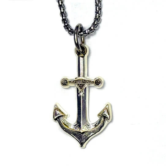 Navy Anchor Sword Gold and Sterling Silver Necklace Jewelry with Chain
