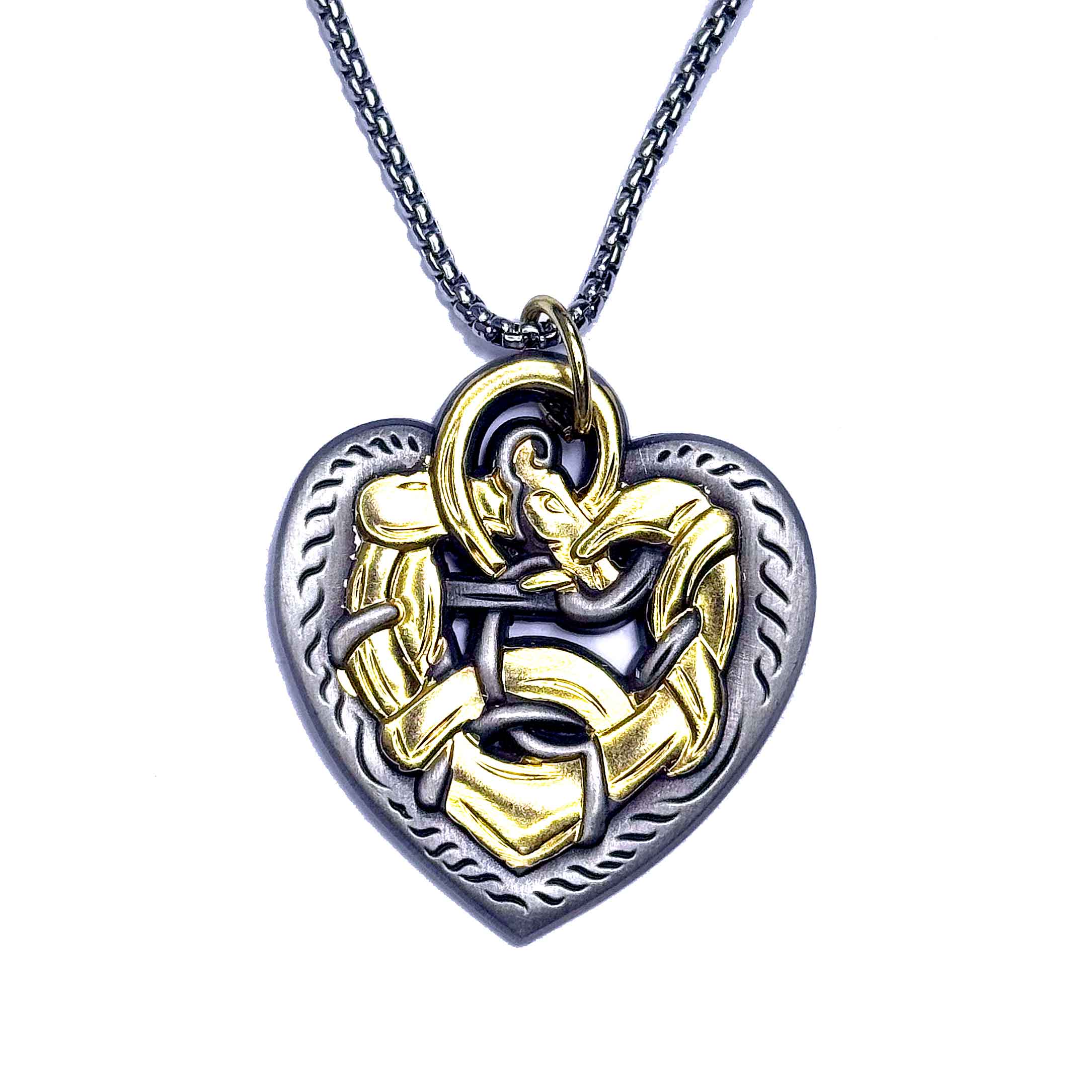 Celtic Dragon Heart 24k Gold and Sterling Silver Necklace Jewelry with Chain