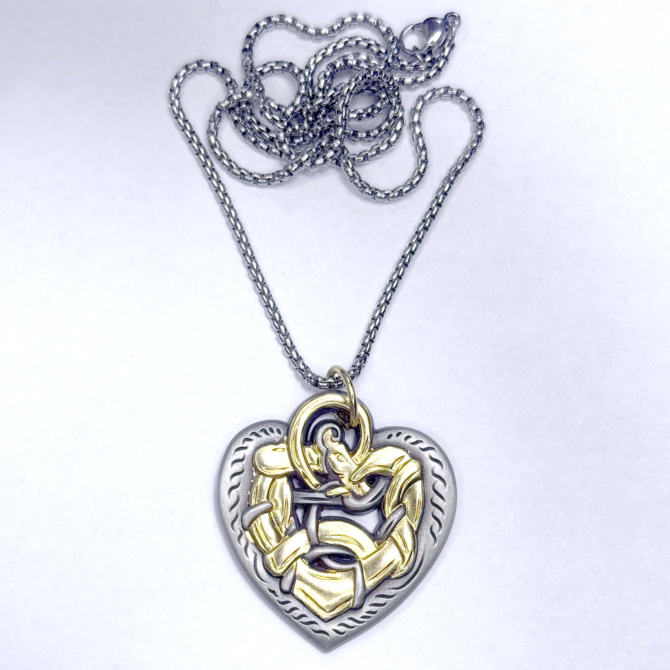 Celtic Dragon Heart 24k Gold and Sterling Silver Necklace Jewelry with Chain