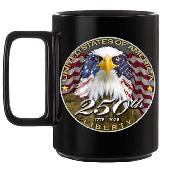 USA 250th Anniversary Patriotic Spirit of America United States Of America Black 15 oz Ceramic Custom Coffee Mug