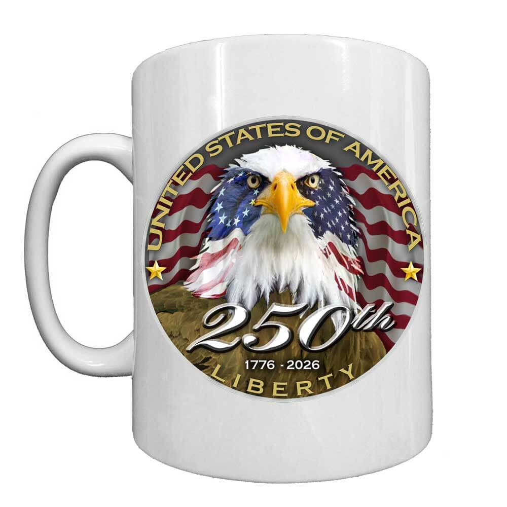 USA 250th Anniversary Patriotic Spirit of America United States Of America White 15 oz Ceramic Custom Coffee Mug
