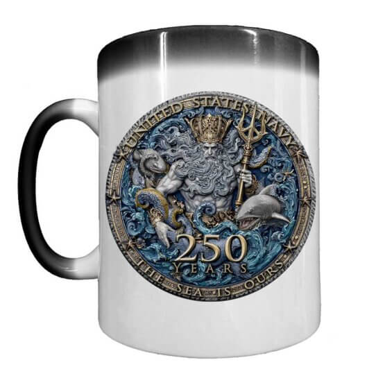 US Navy 250th Anniversary Navy Birthday Veteran Heat Activated 15 oz Ceramic Custom Coffee Mug