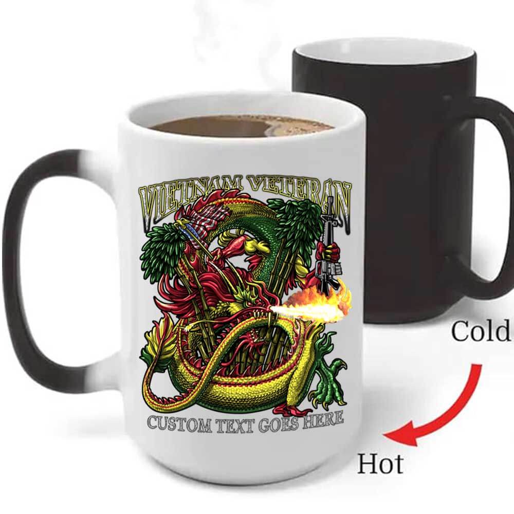 Vietnam Veteran Dragon Ribbon and M16 Heat-Activated 15 oz Ceramic Custom Coffee Mug