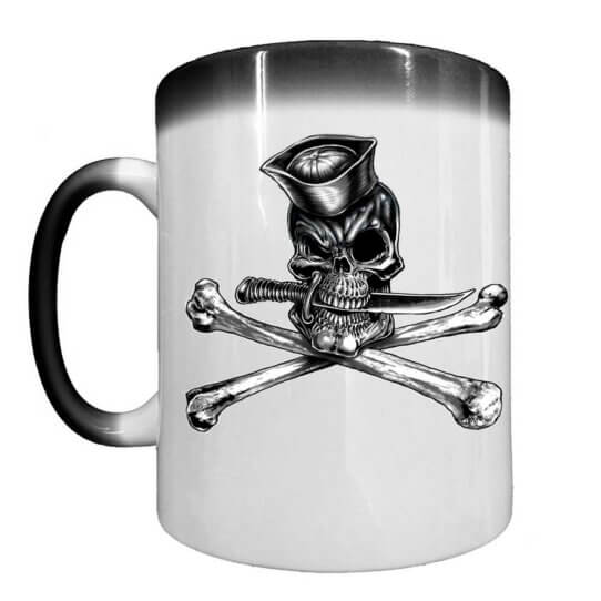 Dixie Cup Jolly Roger Skull and Bones Navy Veteran Heat Activated 15 oz Ceramic Custom Coffee Mug