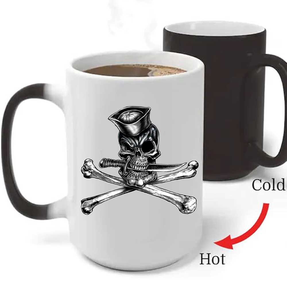Dixie Cup Jolly Roger Skull and Bones Navy Veteran Heat Activated 15 oz Ceramic Custom Coffee Mug