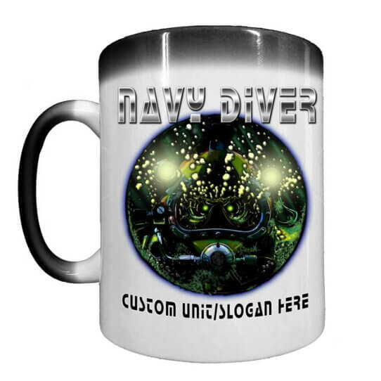 Navy Diver We Dive The World Over Navy Veteran Heat-Activated 15 oz Ceramic Custom Coffee Mug