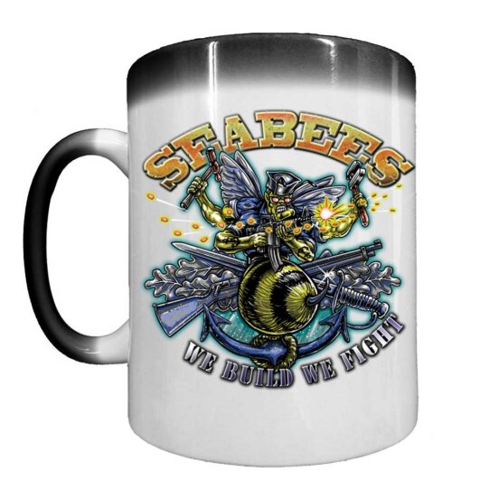 Seabees We Build We Fight Battle Bee Navy Veteran Heat-Activated 15 oz Ceramic Custom Coffee Mug