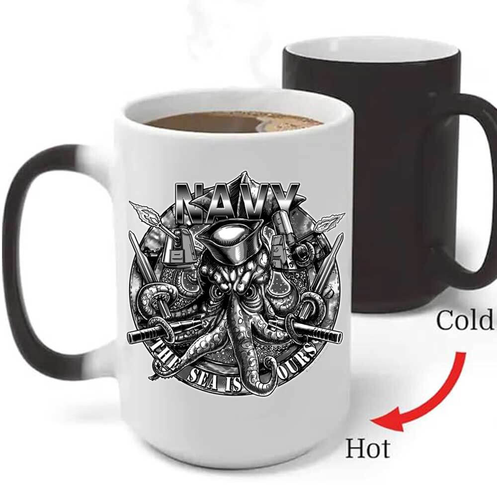 Gunner's Mate Rate Squid Navy Veteran Heat-Activated 15 oz Ceramic Custom Coffee Mug