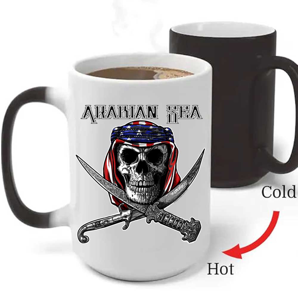 Arabian Sea Jolly Roger Pirate Navy Veteran Heat-Activated 15 oz Ceramic Custom Coffee Mug