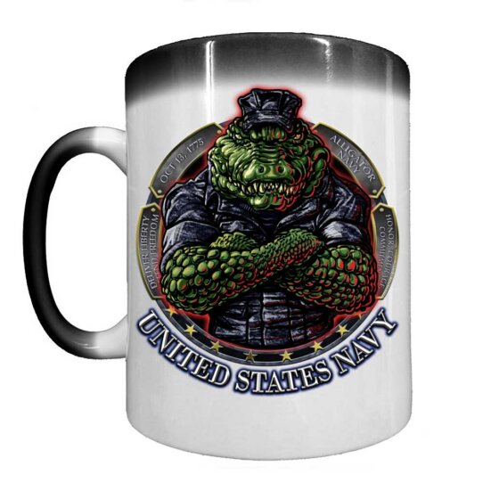 Gator Navy Camo The Sea Is Ours Veteran Heat Activated 15 oz Ceramic Custom Coffee Mug