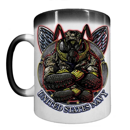 Seabees Battle Bee The Sea Is Ours Navy Veteran Heat Activated 15 oz Ceramic Custom Coffee Mug