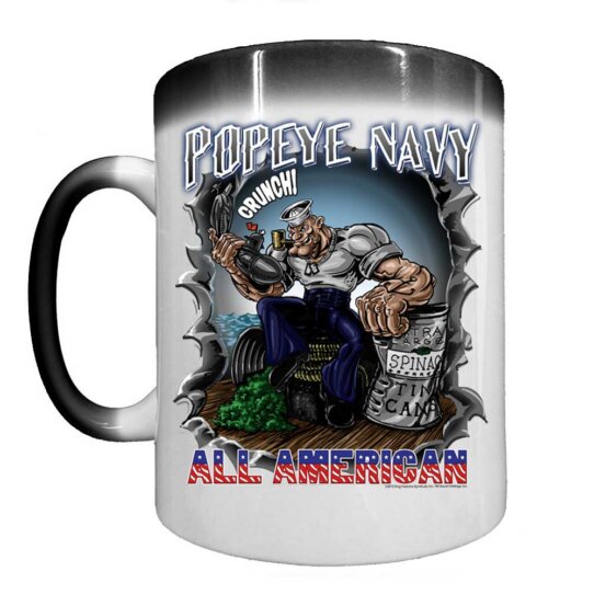 Popeye The Sailor All American Navy Veteran Heat Activated 15 oz Ceramic Custom Coffee Mug