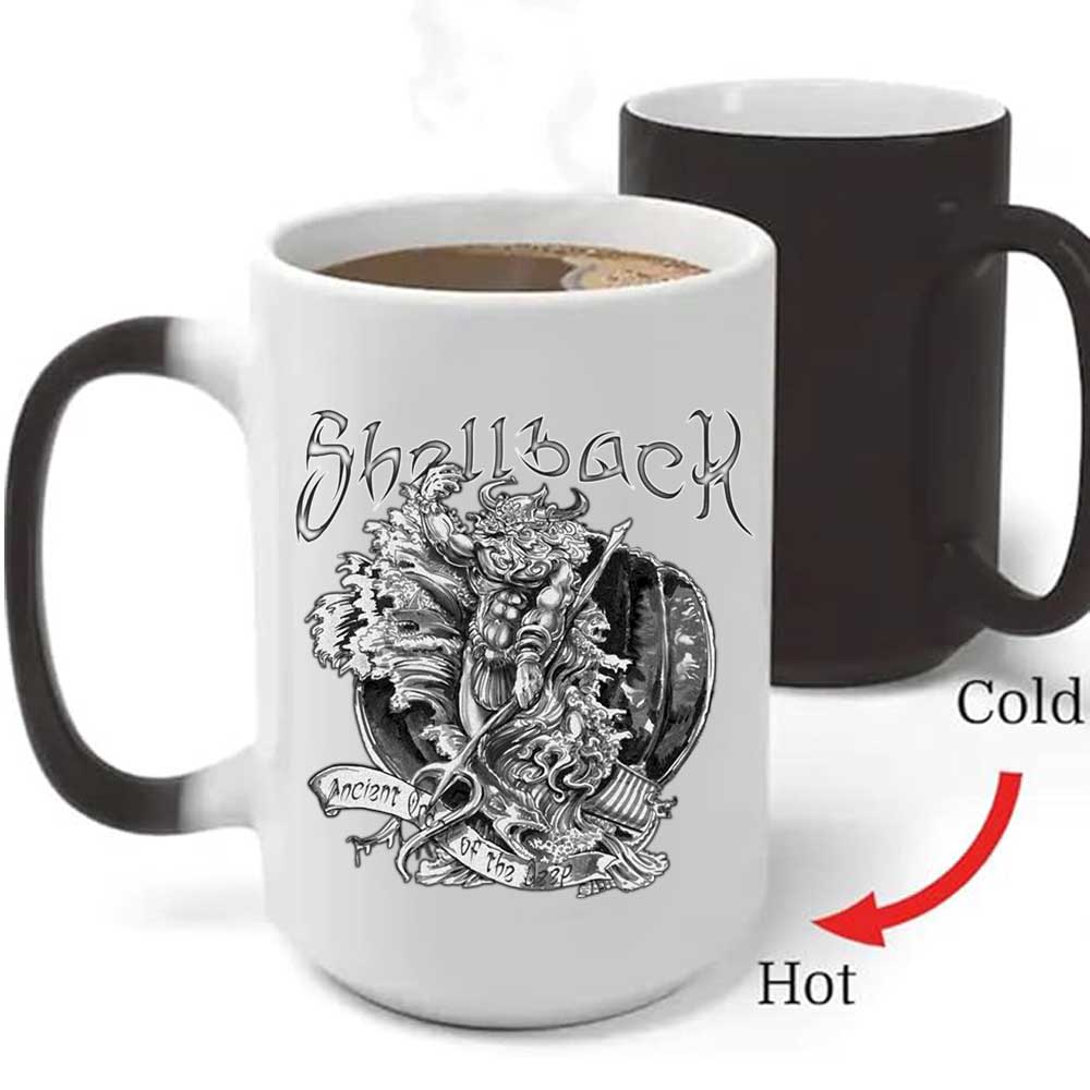 Shellback King Neptune Navy Veteran Heat Activated 15 oz Ceramic Custom Coffee Mug